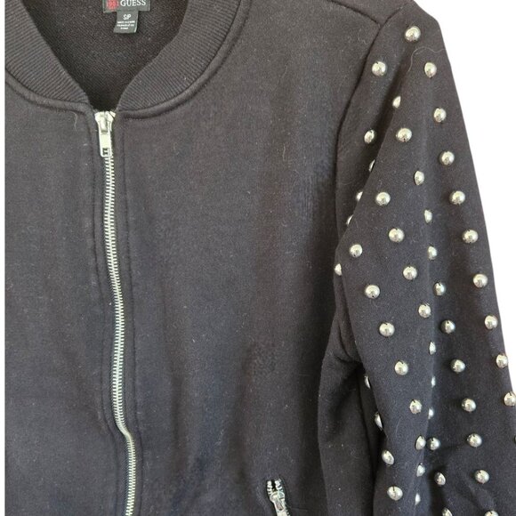 Guess Black Studded Bomber Jacket Zipper Closure & Pockets Womens Small - Picture 5 of 7
